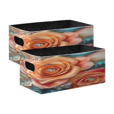 Imagem de xigua Conjunto de 2 caixas de armazenamento de buquê de rosas, cubo de armazenamento dobrável, organizador de cestas de armazenamento para livros, prateleiras, armário, lavanderia, berçário