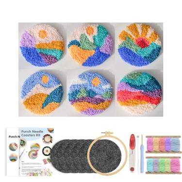 Imagem de Kit de agulhas de perfuração de 6 peças para iniciantes - Conjunto completo de bordado com passador, aro de tecido, fios, suprimentos para fazer tufos e porta-copos DIY, presente de artes e artesanato