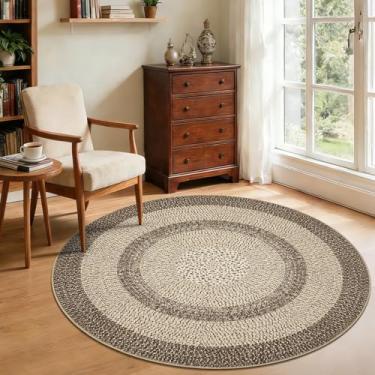 Imagem de Tapete redondo com bordas modernas de 1,2 m, lavável, para quarto, antiderrapante, resistente a manchas, sala de jantar, tapete circular contemporâneo para sala de estar, cozinha, berçário, camelo