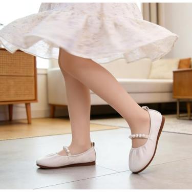 Imagem de Sapatilhas Mary Jane para meninas, sapatilhas, tiras de pérola para festa de casamento (bebês/crianças pequenas/crianças grandes), Branco, 9 Toddler