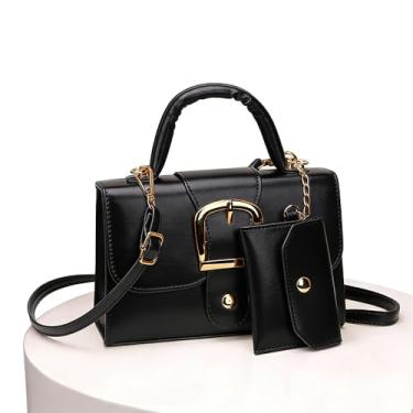 Imagem de Bolsa feminina pequena quadrada transversal com fecho de pressão, bolsa compacta para uso diário e formal, bolsa quadrada, bolsa leve, Preto, Small