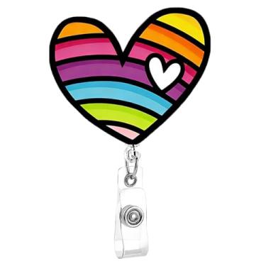 Imagem de Porta-crachá de dia dos namorados com rotação de 360° cartão de identificação colorido carretel de crachá de coração clipe retrátil para escritório RN CNA LPN trabalhador de hospital estudante de