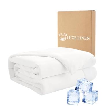 Imagem de Luxe Linen Edredom de solteiro refrescante, cobertor refrescante para dormir quente, Q-MAX≥0,47 cobertor branco de verão com enchimento Sorona leve e macio