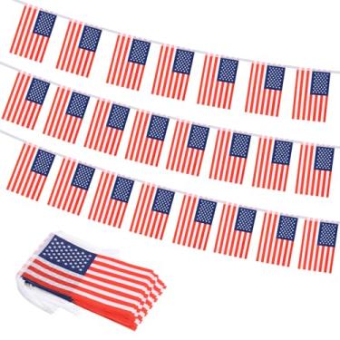 Imagem de Bandeira Americana, Pequena Mini Bandeiras dos EUA Decoração Patriótica para 4 de Julho, Festa, Sala de Aula, Eventos Esportivos, 90 metros e 30 Bandeiras