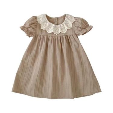 Imagem de Vestido De Algodão Com Gola De Renda Para Meninas, Roupas Casuais De P