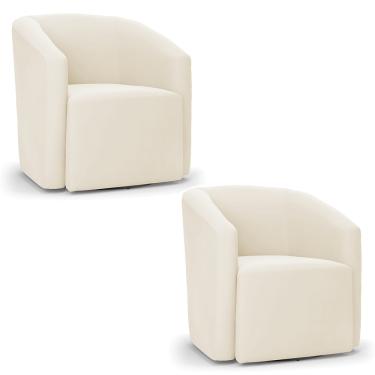 Imagem de Poltrona Decorativa Base Giratória Kit 2 Stella Max Veludo Bege D03 - D'Rossi