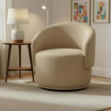 Imagem de Poltrona Decorativa Giratória Sala de Estar Recepção Linho Jasmine Bege