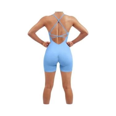 Imagem de Macacão Feminino De Verão Em Nylon Canelado Liso Para Yoga, Esportes E