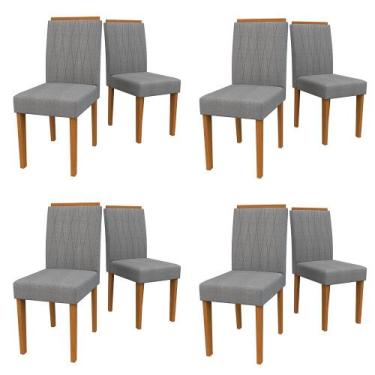 Imagem de Kit 08 Cadeiras de Jantar Analu Linho Cinza LN02 Pés Ypê - D'Rossi - D