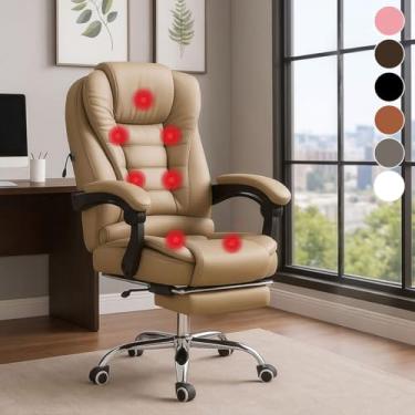 Imagem de Cadeira de Escritório Com 7 Pontos Massagem Presidente Apoio Pés (Marrom Claro)