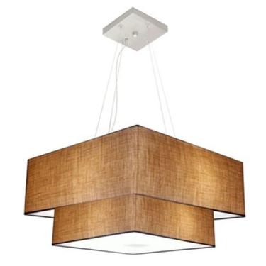 Imagem de Lustre Pendente Duplo Quadrado Vivare Md-4345 Cúpula Em Tecido 60x50cm - Bivolt Palha 110v/220v