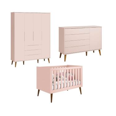 Imagem de Jogo De Quarto Retro Elfe Sapateira Rosa Fosco - Moveisaqui