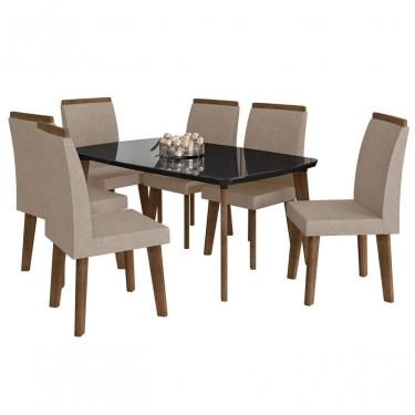 Imagem de Mesa De Jantar Jade Com 6 Cadeiras Diamante Pés Oblongo Black Com Pena Caramelo - Rv Moveis