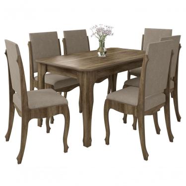 Imagem de Mesa De Jantar Com 6 Cadeiras ônix Freijó Com Pena Caramelo - Rv Móveis