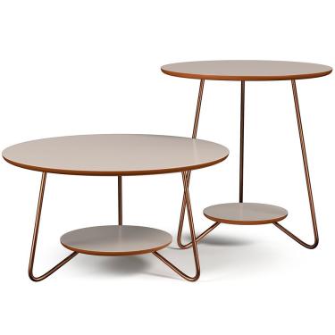 Imagem de Kit Mesa De Centro E Apoio Liz Off White Com Freijo