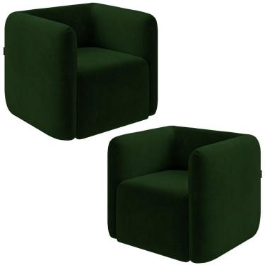 Imagem de Kit 2 Poltronas Decorativas Sala De Estar Trinidad Base Fixa Veludo Verde G33 - Gran Belo
