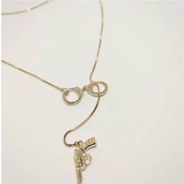 Imagem de Gargantilha Gravatinha Revolver E Algema Banhado A Ouro