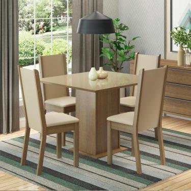 Imagem de Mesa Tampo de Vidro com 4 Cadeiras Rustic Crema Pérola