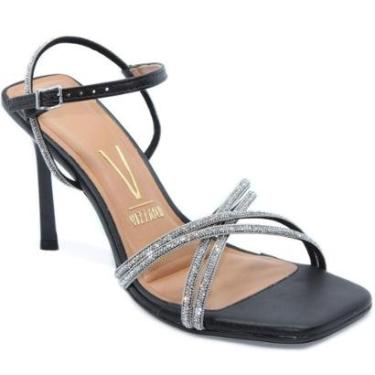 Imagem de Sandália Vizzano Salto Alto Tira Fina Strass Feminina - Preto - 38-Feminino