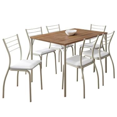Imagem de Conjunto Sala De Jantar 6 Cadeiras Valencia Carraro Branco Prata