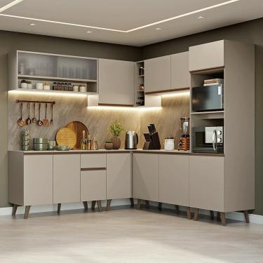 Imagem de Armário De Cozinha Completa De Canto 445cm Crema Nice Madesa 02 Crema