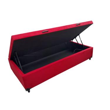 Imagem de Cama Box Baú Solteiro Suede Vermelho Com Pistão A Gás - Estrutura Reforçada - Imperium do Sono
