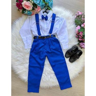 Imagem de Conjunto Social Infantil Meninos Miss Cherry com Suspensório Azul Roya