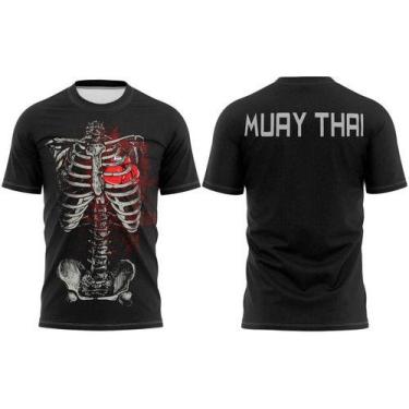 Imagem de Camisa Muay Thai Esqueleto Camiseta Luta Boxe Preta Academia - 3F Spor