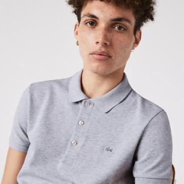 Imagem de Polo Lacoste Slim Fit em Mini Piqué Stretch, Cinza mescla, S