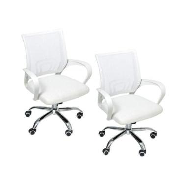 Imagem de Kit 2 Cadeiras De Escritório Begonia Tela Mesh Ergonômico Branco - Ofi