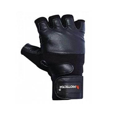 Imagem de Luva Musculação Stronger Couro com Munhequeira, Preto, Pequeno, Prottector