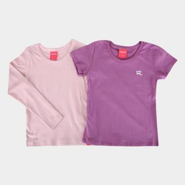 Imagem de Kit Blusa Infantil Kely & Kety Basic Manga Longa e Curta Menina - 2 Pe