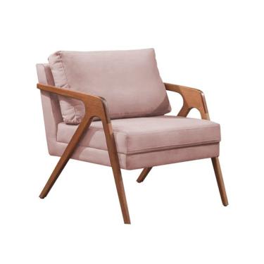 Imagem de Poltrona Mona Luxo Madeira Maciça Tecido Veludo Rosê Bella Design
