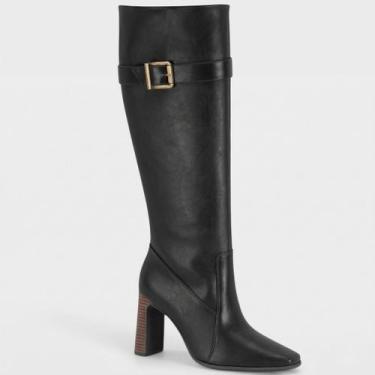 Imagem de Bota Vizzano Cano Alto Salto Listrado Feminina - Preto - 35, 35