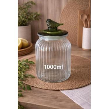 Imagem de Pote de Vidro Hermético Canelado Pássaro Verde 1000ML - YANGZI