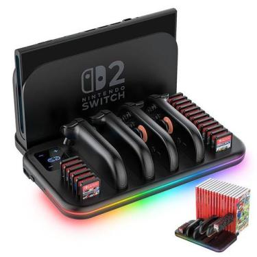 Imagem de Base de carregamento Nintendo Switch 2 Joy Con com 18 slots para cartõ