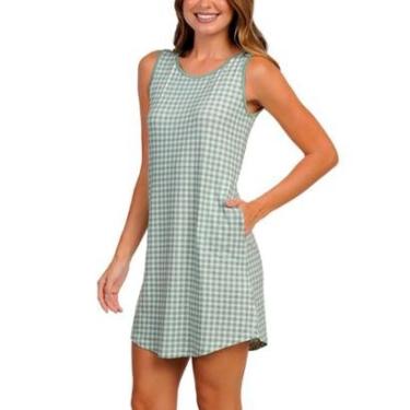 Imagem de Camisola Curta Regata Podiun 266087 Feminina Xadrez Viscolycra T. P/GG-Feminino