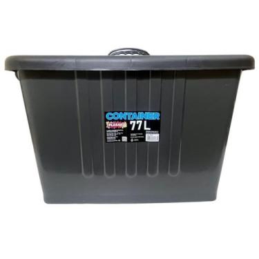 Imagem de Caixa Organizador Container Bau Rodas Alca Trava 77l Cinza Listras Pla