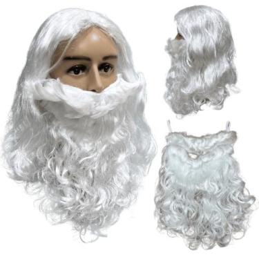 Imagem de Peruca papai noel branca com barba longa monge mago idoso - LIONSWIG