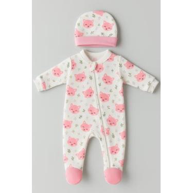 Imagem de Macacão para bebe recém nascido com touca tecido estampado macio e res