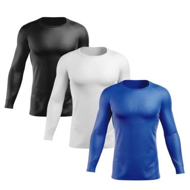 Imagem de Kit 3 Camisas Masculinas Proteção Solar UV Blusa Térmica M Longa-Masculino
