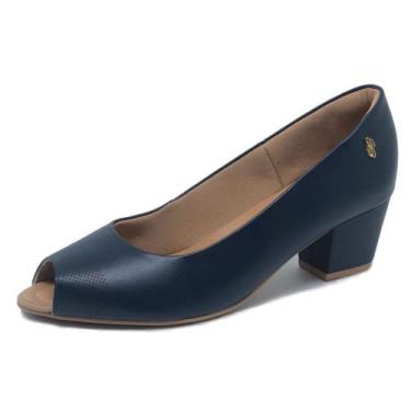Imagem de Sapato Feminino Salto Conforto Couro PeepToe Usaflex Q6697, New blue, 