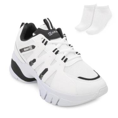 Imagem de Tênis Chunky Sneakers Ramarim e Meia RM25-25801, Branco, Preto, 35
