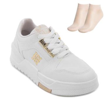 Imagem de Tênis Casual Ramarim BD e Meia RM26-26841, Branco, Dourado, 35
