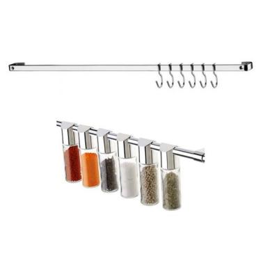 Imagem de Kit Cozinha Porta Condimentos Temperos + Barra Piatina 45cm Cromado - 