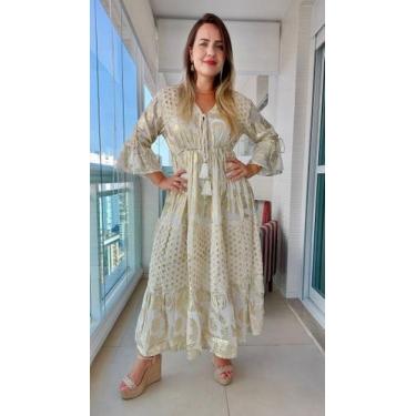 Imagem de Vestido Longo Indiano Lurex Luxo Boho Chic c/ Forro-cod.72 - Aleci Fas