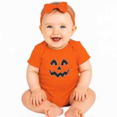 Imagem de Macacão Bebês Fantasia Abóbora Halloween Brilha Escuro Minideia, G (6-
