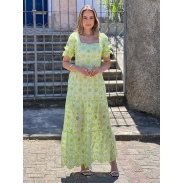 Imagem de Vestido feminino adulto longo estampado florido estampa em verde  - Sa