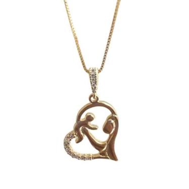 Imagem de Colar coração mamãe com bebê banhado a ouro 18k - Della Fiori Semijoia