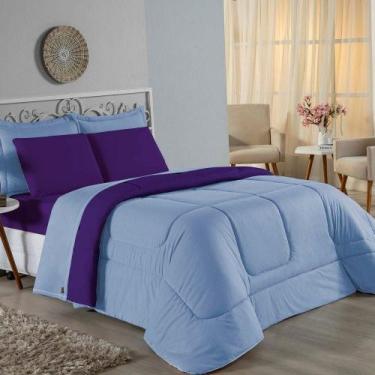 Imagem de Edredom King Nobre 2,50m X 2,90m Malha 100% Algodão Azul-bebê e Roxo E